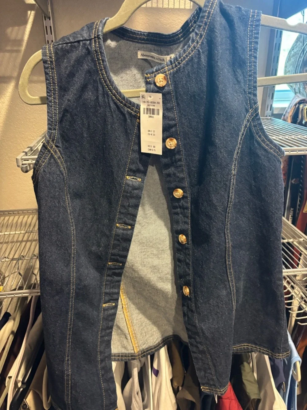 Abercrombie & Fitch Dark Blue Denim Button Front Top - Picture 2 of 3